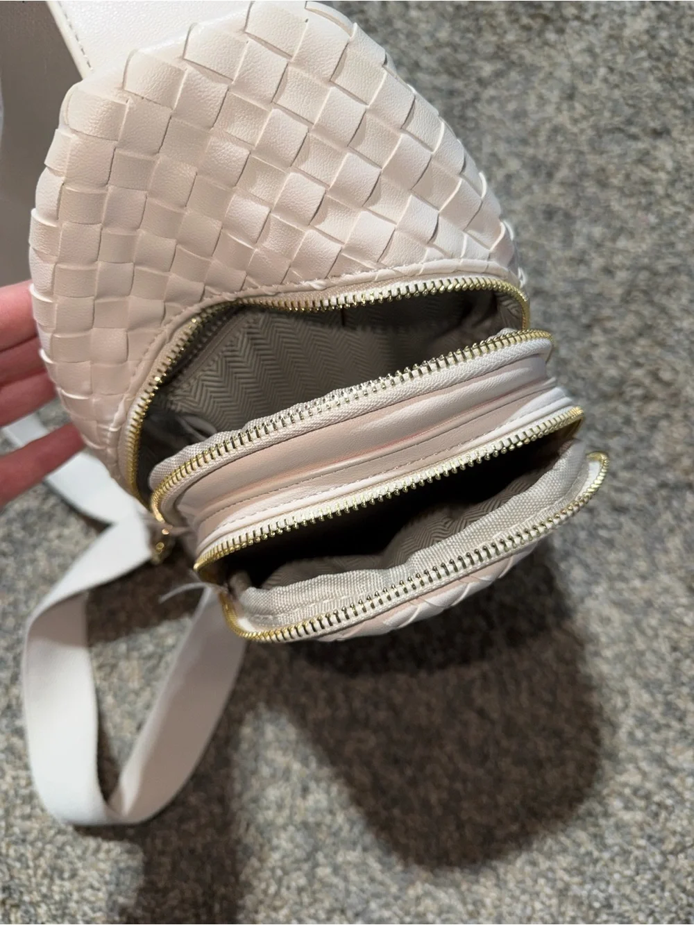 T.J.Maxx White Woven Crossbody Sling Bag with Gold Hardware